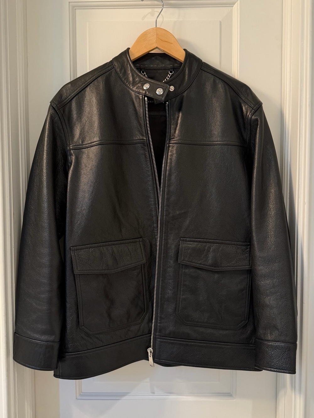 Men's Black Leather Zip-Front Jacket